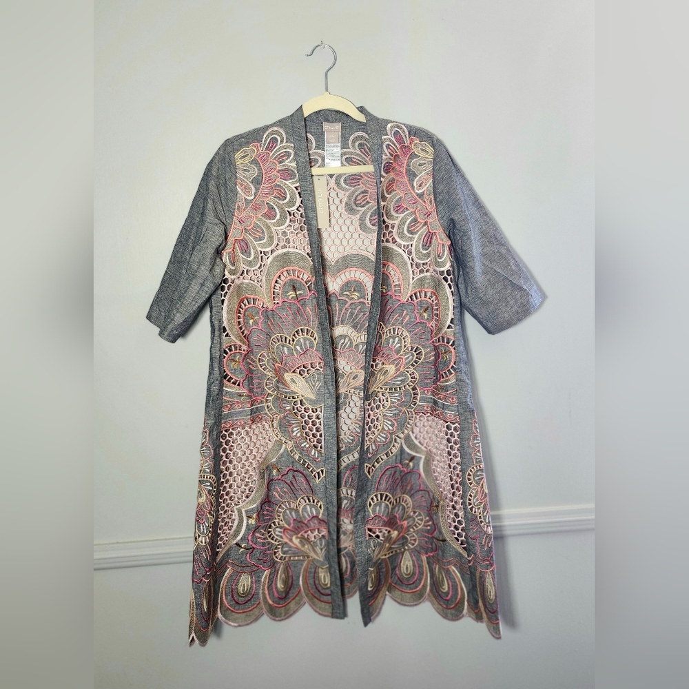 Chicos | Novelty Kimono Embroidered Patterned Open Cardigan